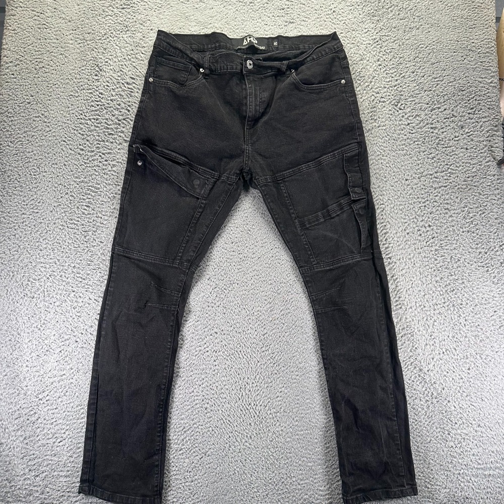 AHP Back N Black Jeans Mens 40x32 Black Cotton Denim Skinny Workwear Stretch